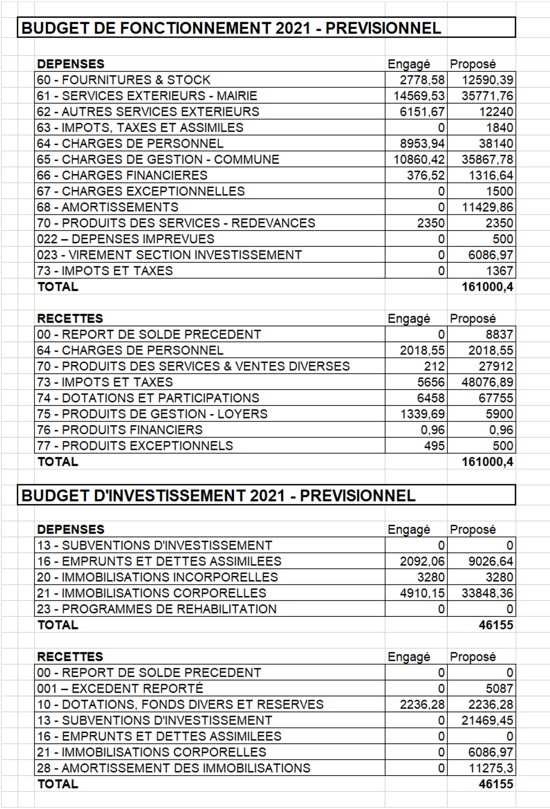 Budget 2021 prévisionnel
